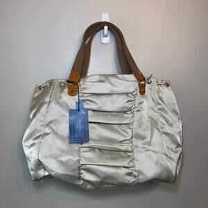 Simply Vera Vera Wang Satin Pleated Handbag Purse Sage Green 7.5" x 12"